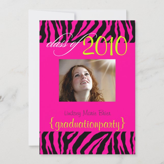 Invitación de graduación de cebra rosa caliente (Anverso)