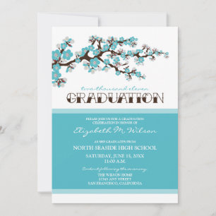 Invitación de graduación de cerezo en flor (aqua)