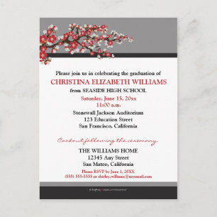 Invitación de graduación de cerezo en flor (negro)