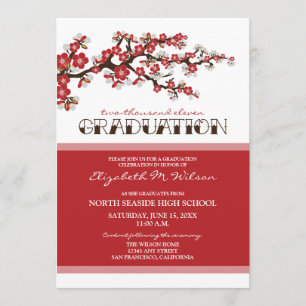 Invitación de graduación de cerezo en flor (rojo)
