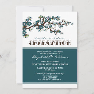 Invitación de graduación de cerezo en flor (verde
