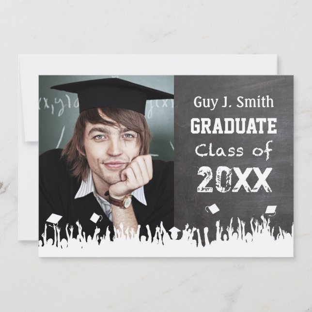 Invitación de graduación de Chalkboard a su foto (Anverso)