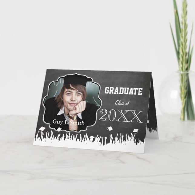 Invitación de graduación de Chalkboard a su foto (Anverso)