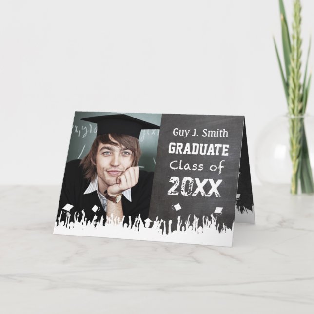 Invitación de graduación de Chalkboard a su foto (Anverso)