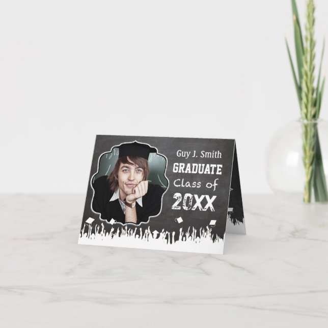 Invitación de graduación de Chalkboard a su foto (Anverso)