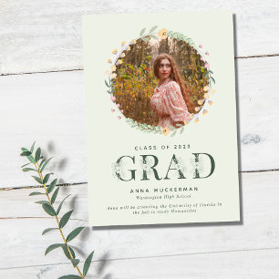 Invitación de graduación de Chica de foto de flore