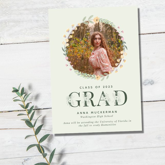 Invitación de graduación de Chica de foto de flore (Subido por el creador)