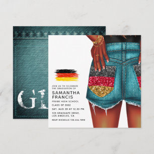 Invitación de graduación de chica de mezclilla ale