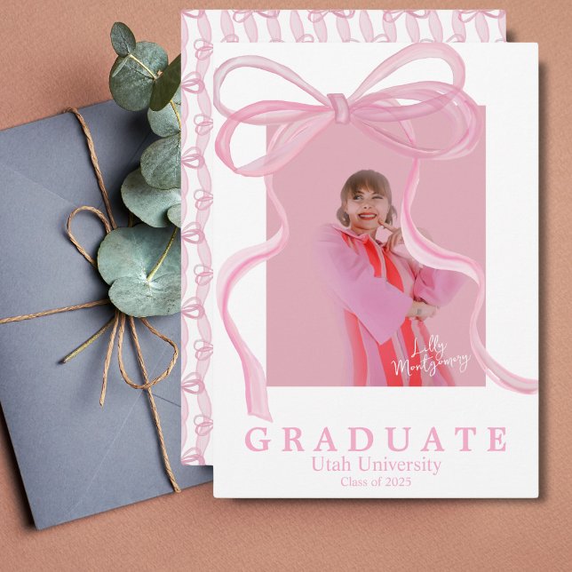 Invitación de graduación de cinta rosa Coquette (Subido por el creador)