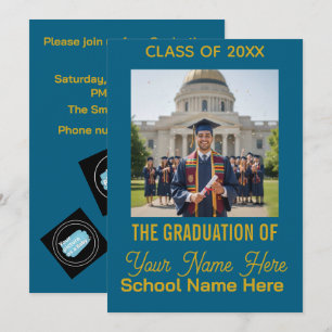 Invitación de graduación de clase moderna Blue Gol