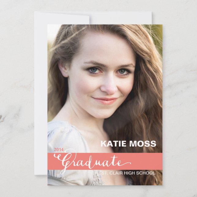 INVITACIÓN de graduación de CLASSY | Coral (Anverso)