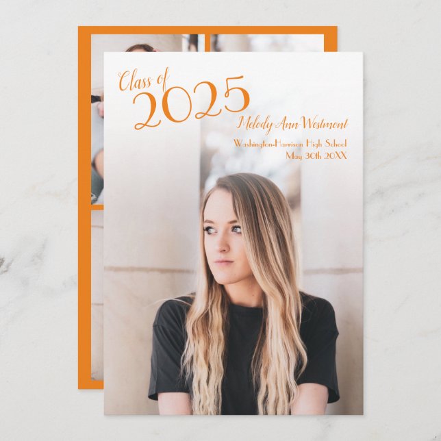 Invitación de graduación de color de la escuela bl (Anverso / Reverso)