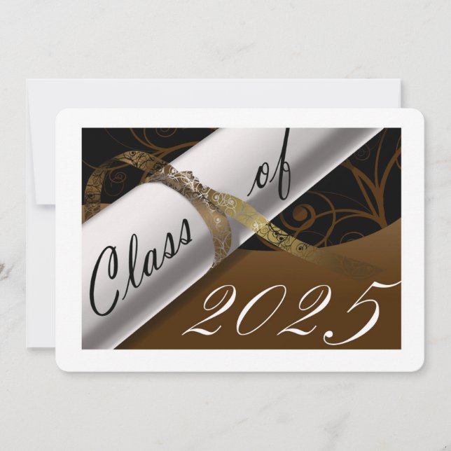 Invitación de graduación de color marrón y blanco (Anverso)