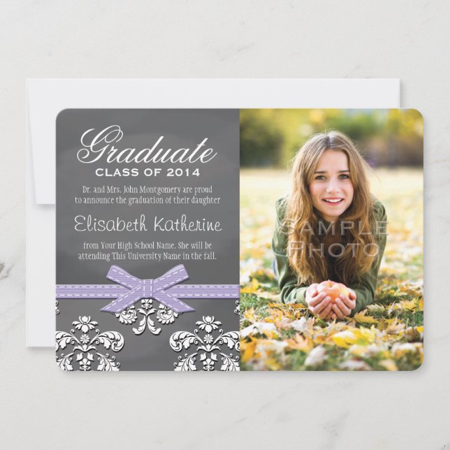 Invitación de graduación de color púrpura de cartó (Anverso)