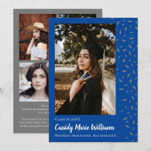 Invitación de graduación de confetti azul gris