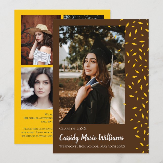 Invitación de graduación de confetti dorado (Anverso / Reverso)