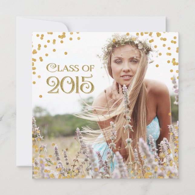 Invitación de graduación de Confetti Gold (Anverso)