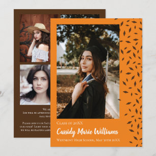 Invitación de graduación de Confetti Naranja marró