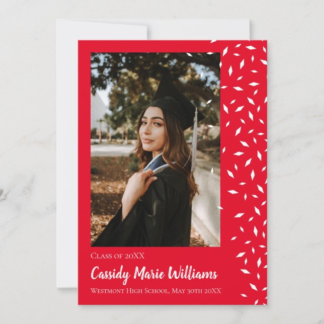 Invitación de Graduación de Confetti Rojo Blanco (Anverso)