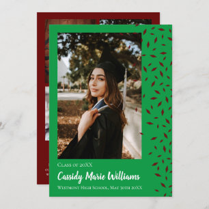 Invitación de graduación de Confetti Verde Maroon