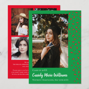 Invitación de Graduación de Confetti Verde Rojo