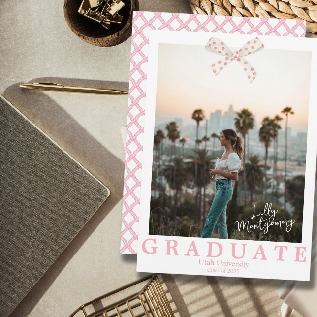 Invitación de graduación de Coquette White Pink Bo (Subido por el creador)