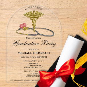 Invitación de graduación de corazón de estetoscopi