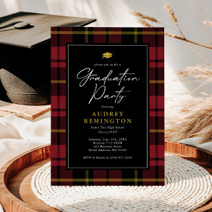 Invitación de Graduación de Cuadro Escocés Rojo Ne