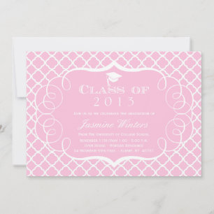 Invitación de graduación de cuatrefoil rosa + blan