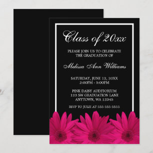 Invitación de graduación de Daisy Gerbera rosa