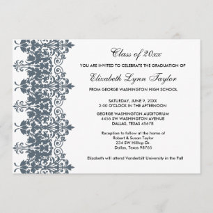 Invitación de graduación de damasco azul