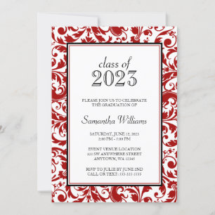 Invitación de graduación de Damasco de Swirl Rojo 
