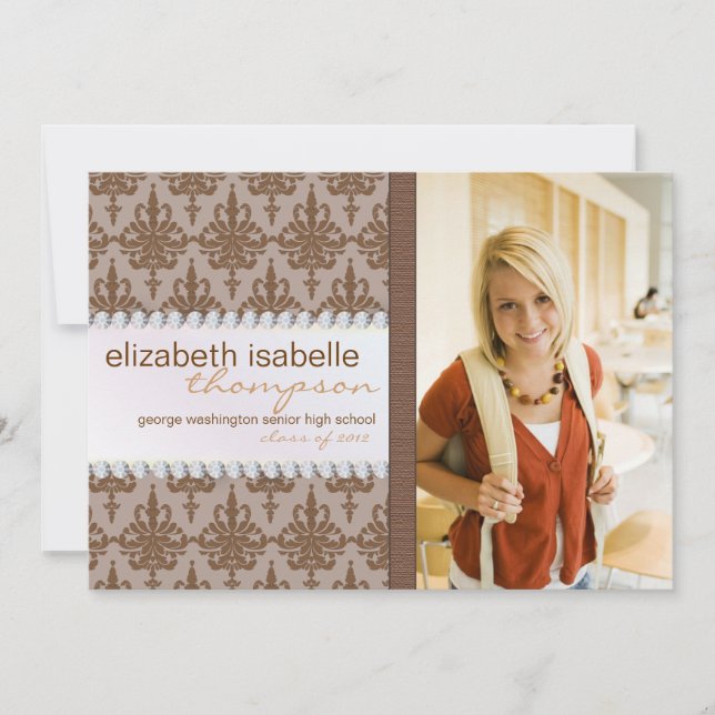 Invitación de graduación de Damasco y joyas de gla (Anverso)