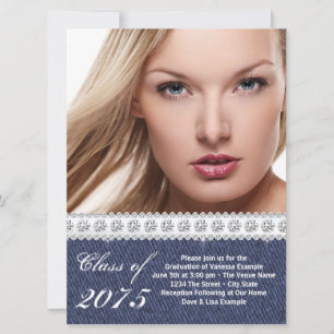 Invitación de Graduación de Denim Azul y Diamante