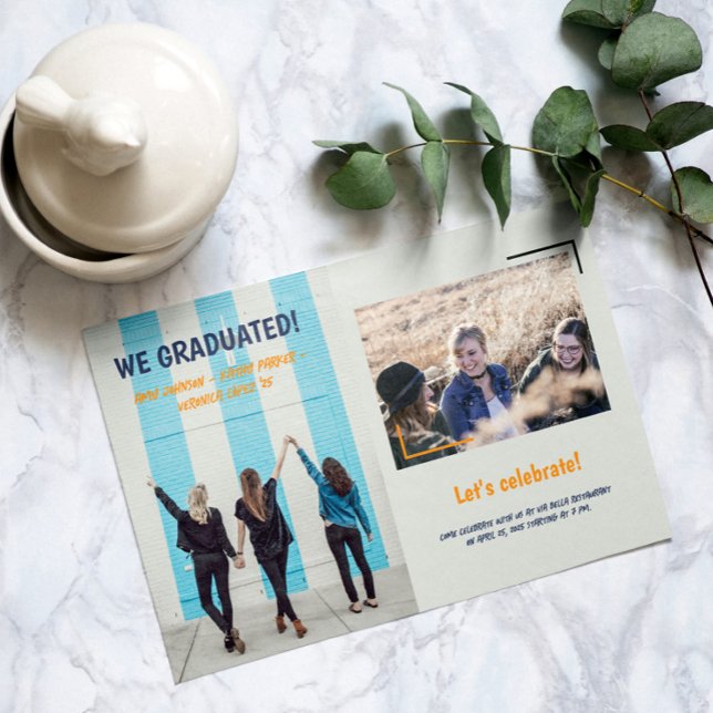 Invitación de graduación de dos fotos de amigos (Graduation announcement friends two photos)