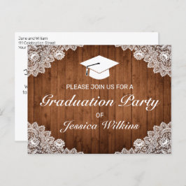 Invitación de graduación de encaje blanco de mader