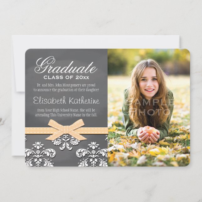 Invitación de graduación de encaje de cartón amari (Anverso)