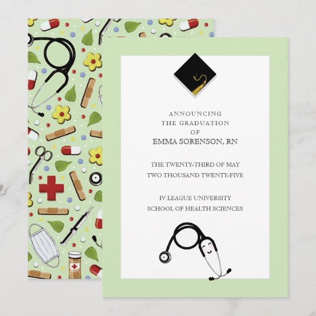 Invitación de graduación de enfermería (Anverso / Reverso)