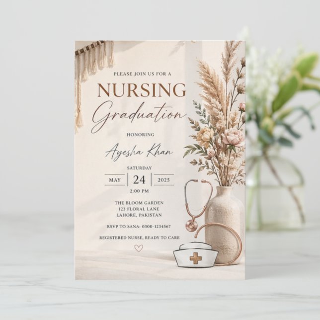 Invitación de graduación de enfermería boho modern (Anverso de pie)