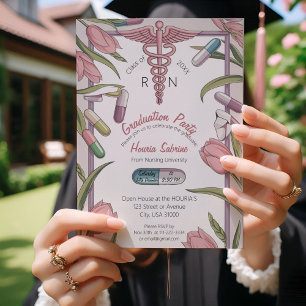 Invitación de graduación de enfermería con tulipan