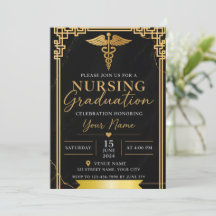 Invitación de Graduación de Enfermería en Oro Negr