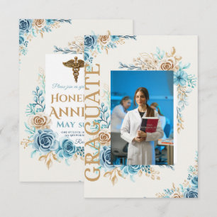 Invitación de Graduación de Enfermería Floral Azul