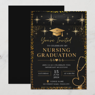 Invitación de Graduación de Enfermería Oro Negro E