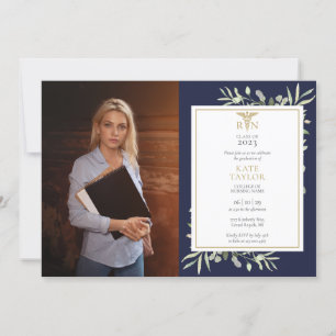Invitación de graduación de enfermería RN azul mar