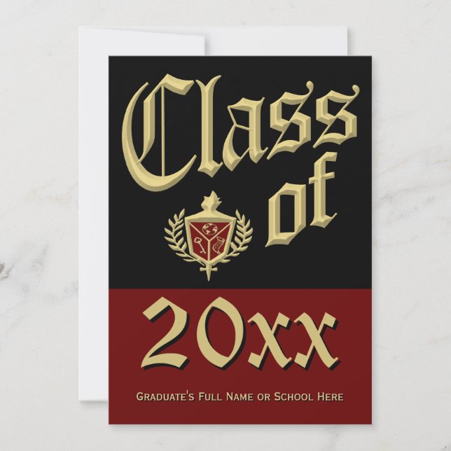 Invitación de graduación de Escudo rojo oscuro (Anverso)