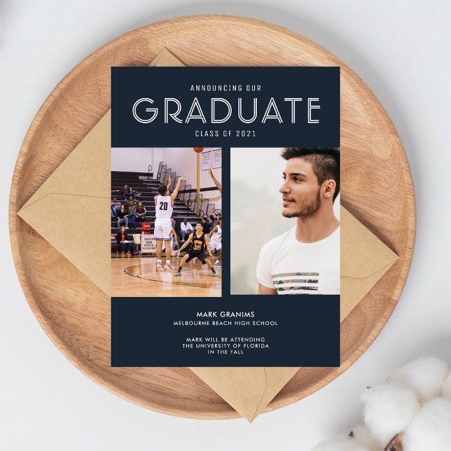 Invitación de graduación de Escuela Secundaria Fot (Senior Guy Photo High School Graduation Announcement)