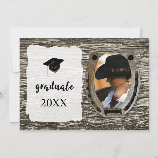 Invitación de graduación de estilo rústico occiden (Anverso)