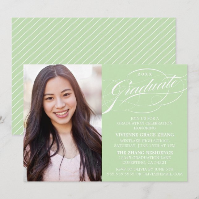 INVITACIÓN DE GRADUACIÓN DE FIESTA CON LETRA ELEGA (Anverso / Reverso)