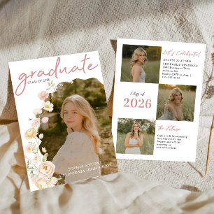 Invitación de graduación de fiesta floral con foto