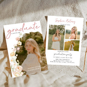 Invitación de graduación de fiesta floral con foto